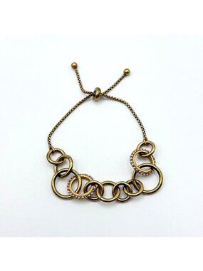 Gold-Tone Adjustable Chain Link Bracelet With Rhinestone Accents